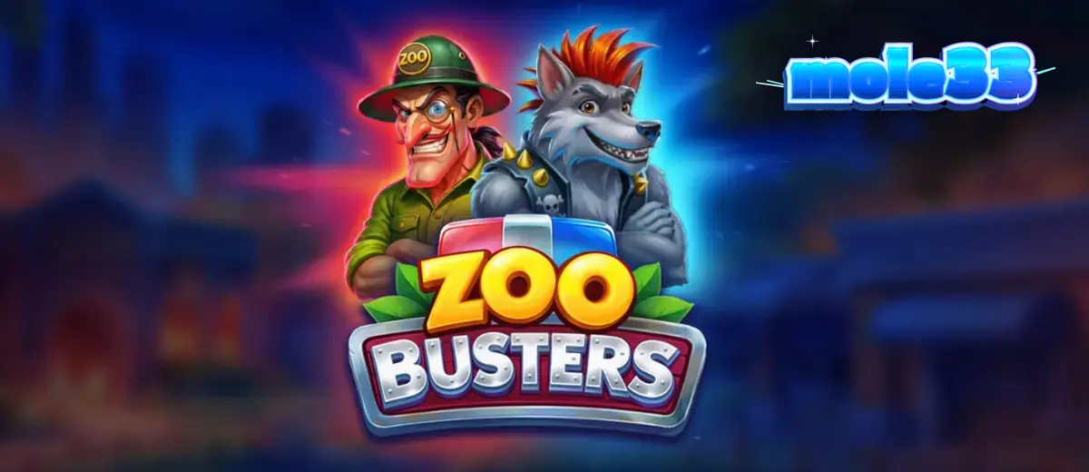 Tampilan visual slot Zoo Busters dengan karakter hewan punk
