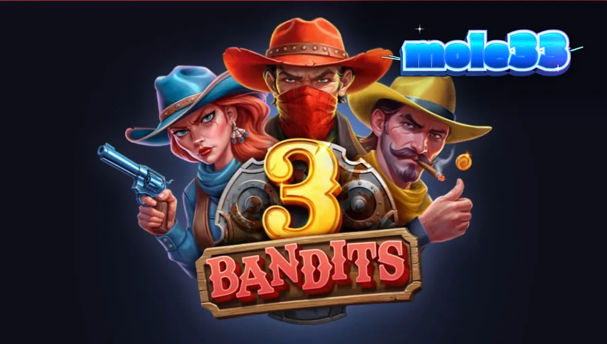 Tampilan visual slot 3 Bandits dengan tema Wild West yang penuh aksi